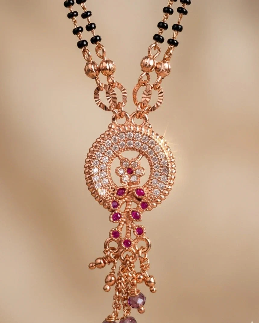 Rose Gold Plated Round CZ Tassel Mangalsutra for Women | JEWELHIRA