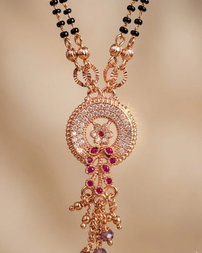 Rose Gold Plated Round CZ Tassel Mangalsutra for Women | JEWELHIRA