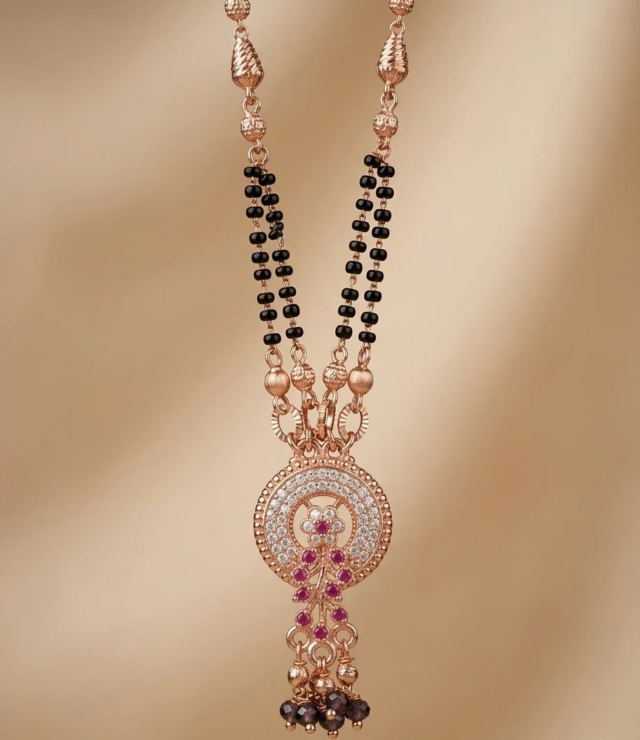 Rose Gold Plated Round CZ Tassel Mangalsutra for Women | JEWELHIRA