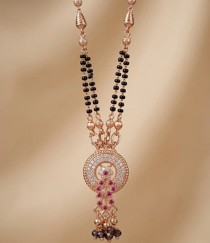 Rose Gold Plated Round CZ Tassel Mangalsutra for Women | JEWELHIRA