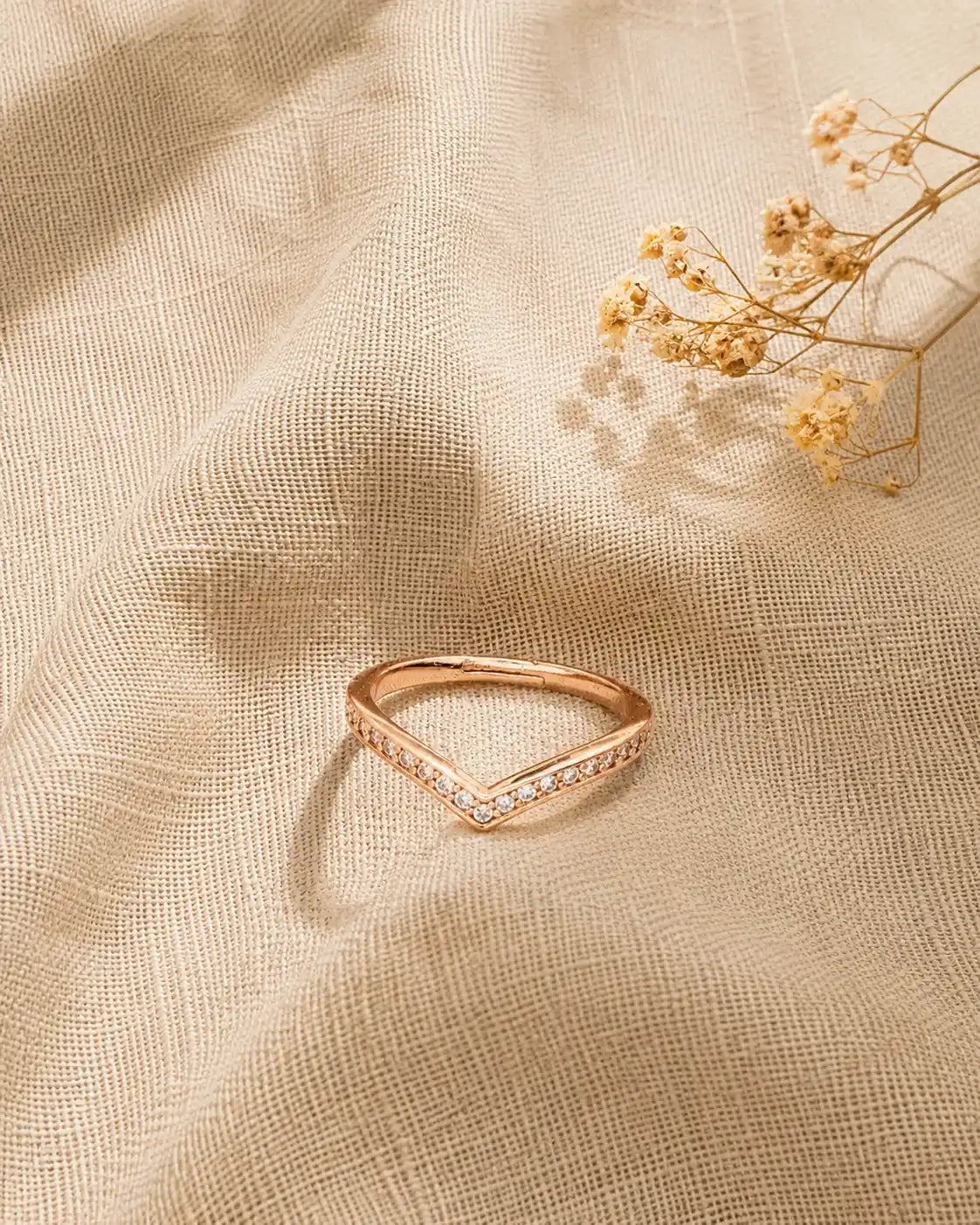 V Curve Rose Gold Plated Ring for Women – Adjustable Design | JEWELHIRA