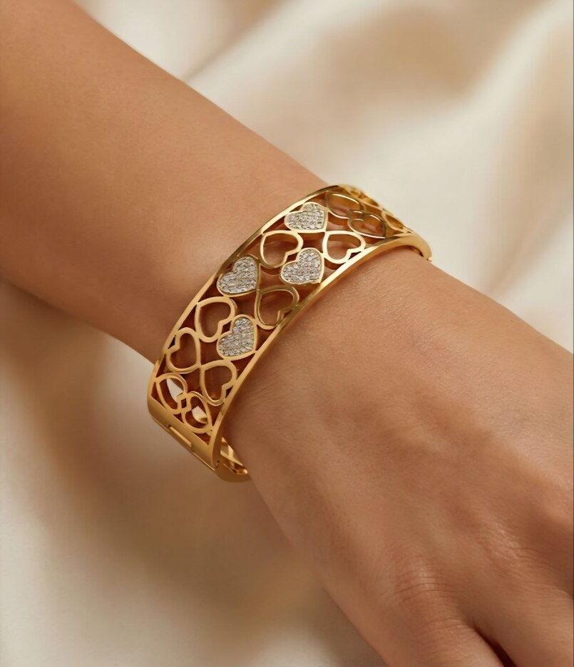 Golden Heart Gold Finish Bangle for Women | JEWELHIRA