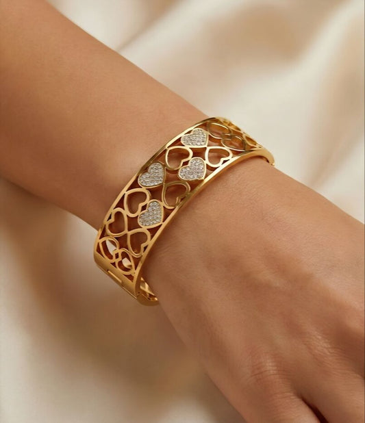 Golden Heart Gold Finish Bangle for Women | JEWELHIRA