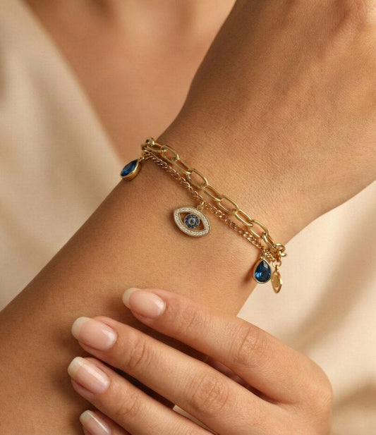 Blue Charm Gold Finish Bracelet for Women | JEWELHIRA