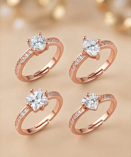 White Stone Gold Finish Adjustable Ring Combo for Women – Set of 4 Pcs | JEWELHIRA